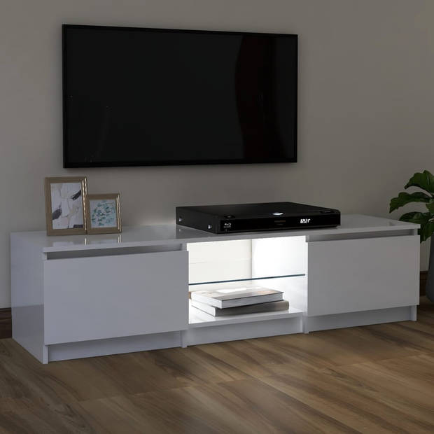 The Living Store TV-meubel - LED-verlichting - hoogglans wit - bewerkt hout - gehard glas - 120 x 30 x 35.5 cm - RGB