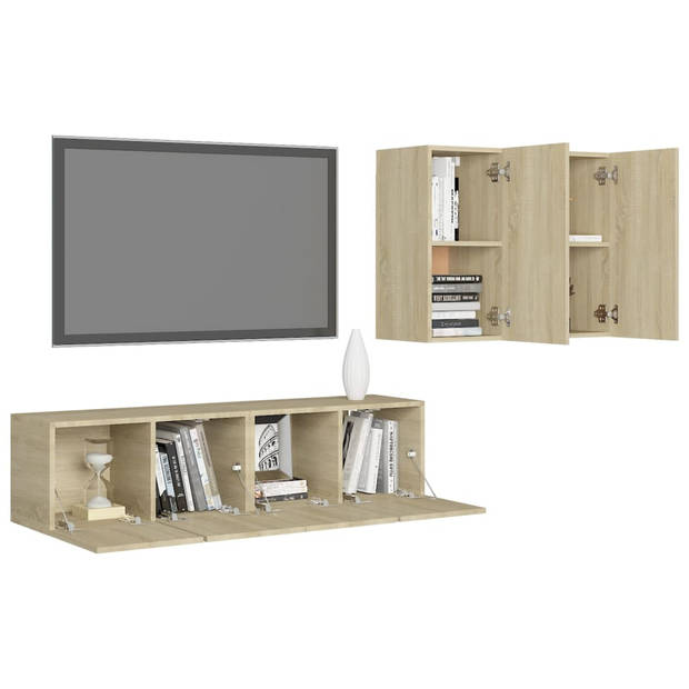 The Living Store Tv-meubelset Sonoma Eiken - Wandbevestiging - Inclusief 4 meubels - Afmetingen- 30.5 x 30 x 60 cm - 60