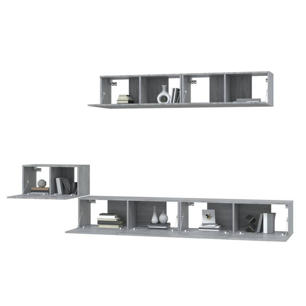 The Living Store Televisiemeubel - tv-kasten - grijs sonoma eiken - set van 1x 60x30x30cm - 2x 100x30x30cm en 2x