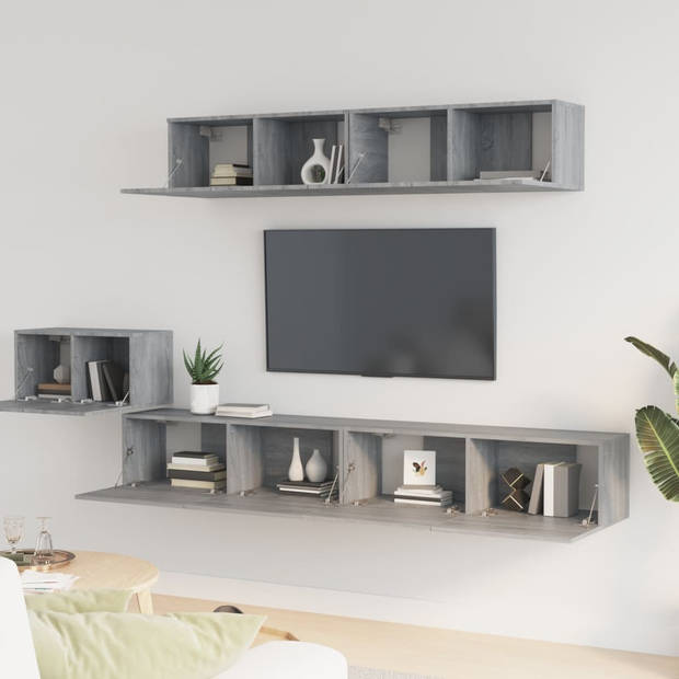 The Living Store Televisiemeubel - tv-kasten - grijs sonoma eiken - set van 1x 60x30x30cm - 2x 100x30x30cm en 2x