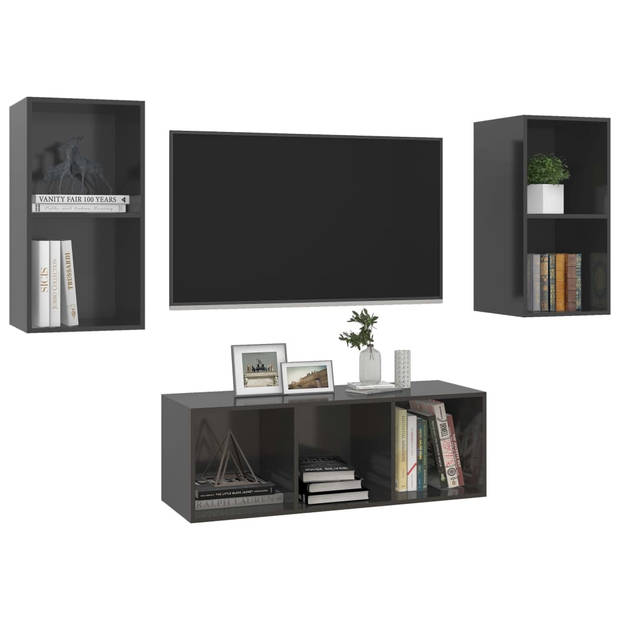 The Living Store Televisiewandmeubel - Tv-meubelset - Hoogglans grijs - 2x tv-meubel- 37x37x72 cm - 1x tv-meubel-