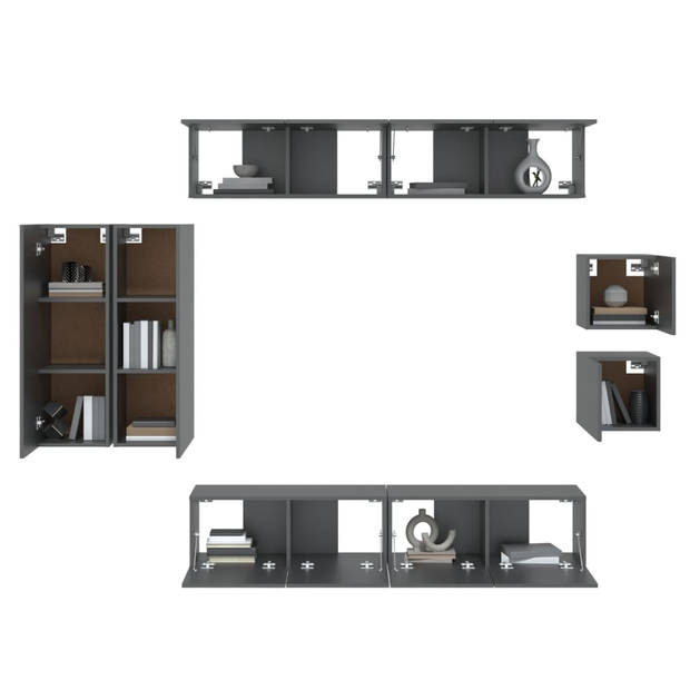 The Living Store Televisiekastenset - Klassiek design - 4x 80x30x30cm - 2x 30.5x30x90cm - 2x 30.5x30x30cm - Zwart -