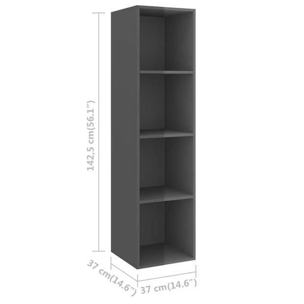 The Living Store TV-meubelset - Hoogglans grijs - Spaanplaat - 1x 37x37x107 cm - 2x 37x37x142.5 cm