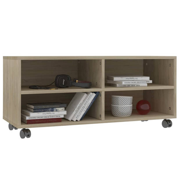 The Living Store tv-meubel Sonoma Eiken - 90 x 35 x 35 cm - Stevig en Duurzaam - 4 Open Vakken - Gemakkelijk te