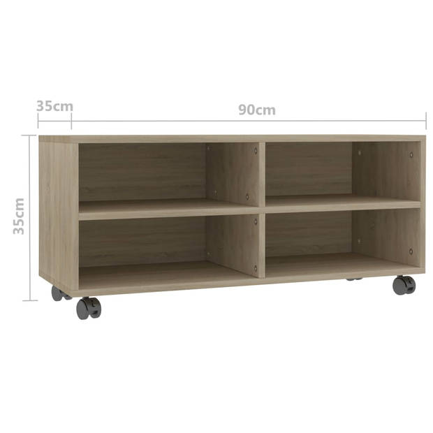 vidaXL Tv-meubel met wieltjes 90x35x35 cm bewerkt hout sonoma eiken