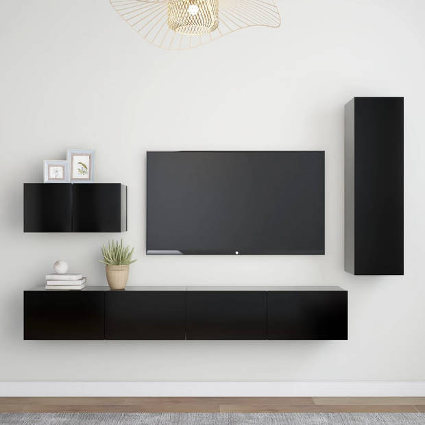 The Living Store - Televisiewandmeubelset - TV-meubel - 60x30x30 cm - Zwart 1x 30.5x30x110 cm - 1x 100x30x30 cm -