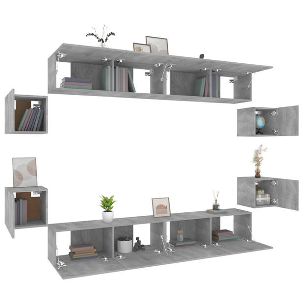 The Living Store Televisiekastenset - klassiek - tv-meubel - 100 x 30 x 30 cm - Ken- wandgemonteerd - Kleur- grijs