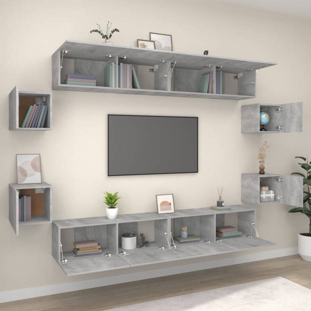 The Living Store Televisiekastenset - klassiek - tv-meubel - 100 x 30 x 30 cm - Ken- wandgemonteerd - Kleur- grijs