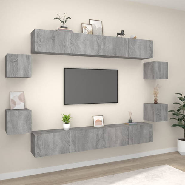 The Living Store Televisiekastenset - klassiek - tv-meubel - 100 x 30 x 30 cm - Ken- wandgemonteerd - Kleur- grijs