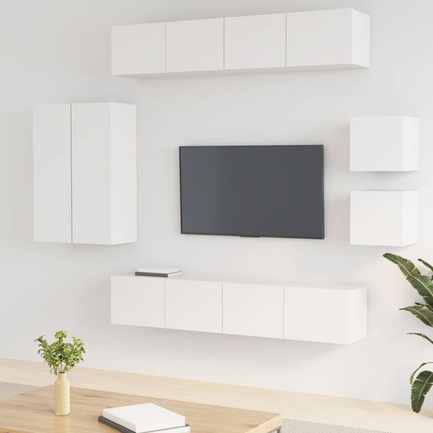 The Living Store Televisiemeubelset - TV-meubel - Wandgemonteerd - Wit - 80 x 30 x 30 cm - 30.5 x 30 x 90 cm - 30.5