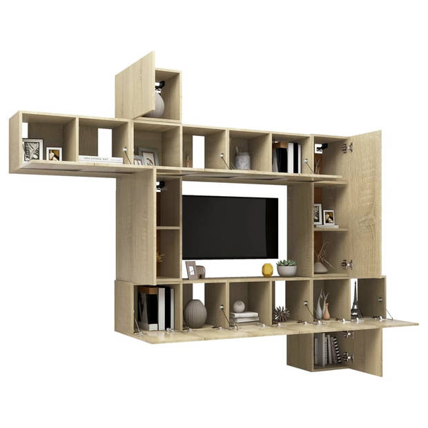 The Living Store Hangende TV-meubelset - Spaanplaat - Sonoma eiken - TV-kasten - 30.5 x 30 x 30 cm/60 x 30 x 30 cm/30.5