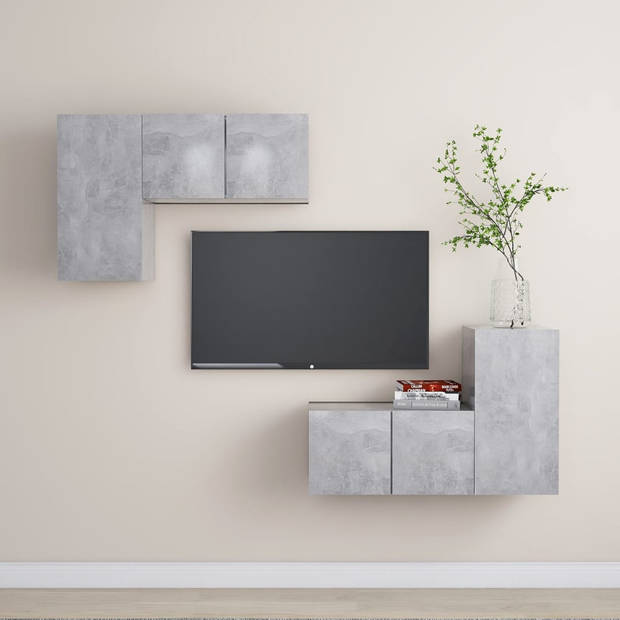 The Living Store TV-meubelset - betongrijs - spaanplaat - 4-delige wandmontage - 2x 30.5x30x60cm en 2x 60x30x30cm