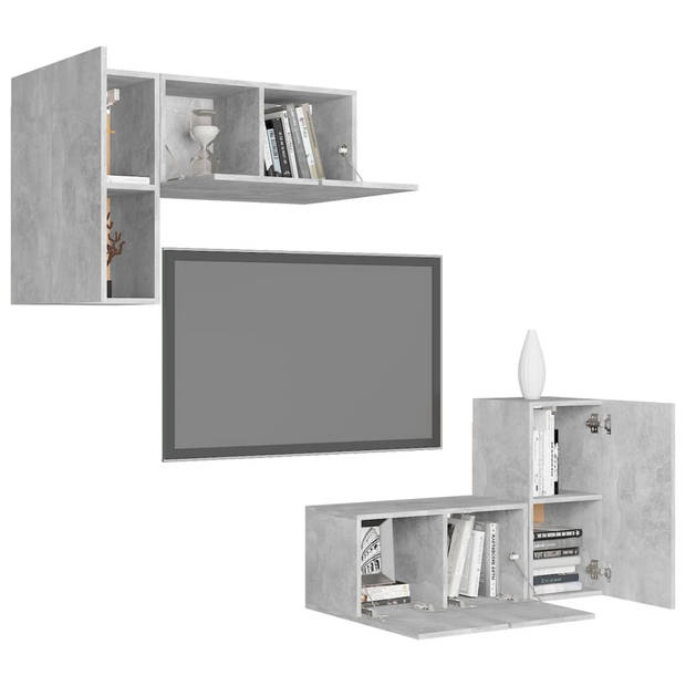 The Living Store TV-meubelset - betongrijs - spaanplaat - 4-delige wandmontage - 2x 30.5x30x60cm en 2x 60x30x30cm