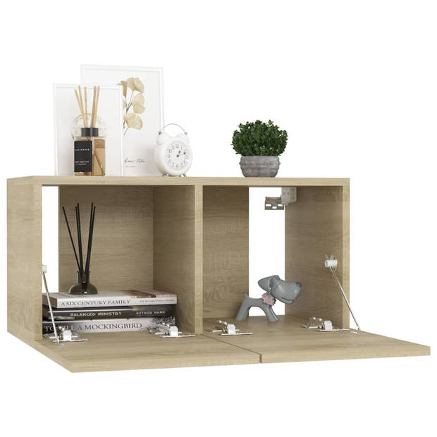 The Living Store Hangende Televisiekasten - Hifi-kastenset - 60 x 30 x 30 cm - Sonoma Eiken - Bewerkt hout