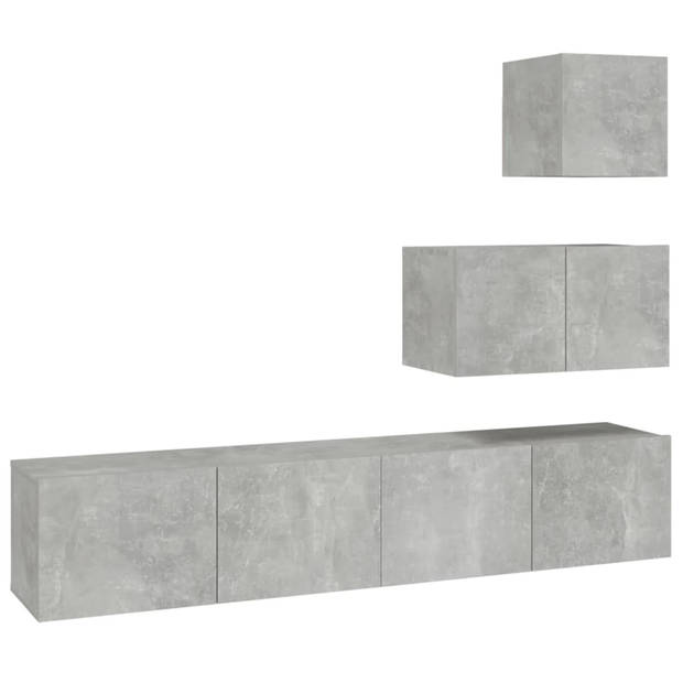 The Living Store TV-meubelset betongrijs - bewerkt hout - 30.5 x 30 x 30 cm / 60 x 30 x 30 cm / 80 x 30 x 30 cm (B x D