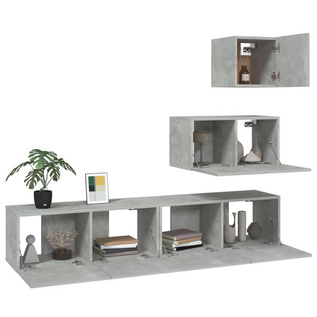 The Living Store TV-meubelset betongrijs - bewerkt hout - 30.5 x 30 x 30 cm / 60 x 30 x 30 cm / 80 x 30 x 30 cm (B x D