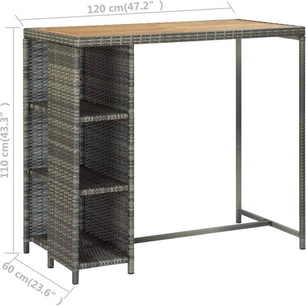 The Living Store Bistrotafel PE-rattan 120x60x110 cm - Grijs