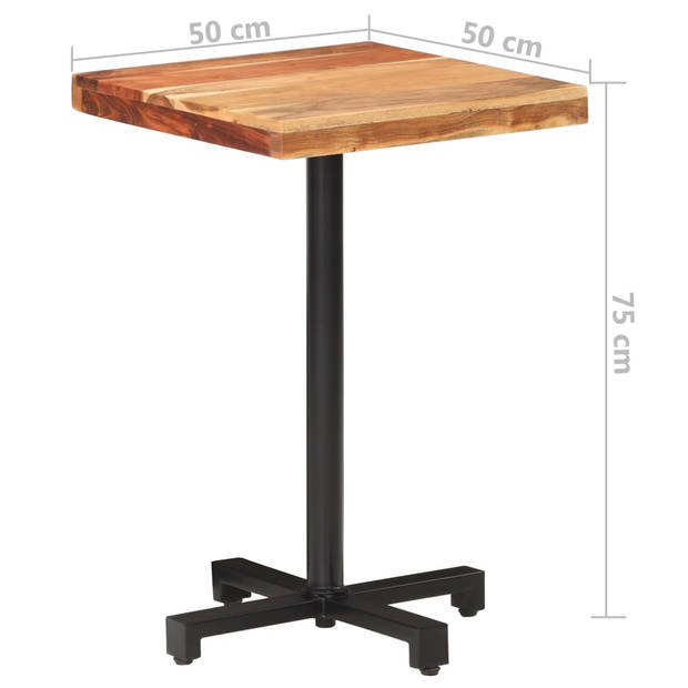 The Living Store Bistrotafel - Massief acaciahout - 50 x 50 x 75 cm - Zwart gepoedercoat ijzer