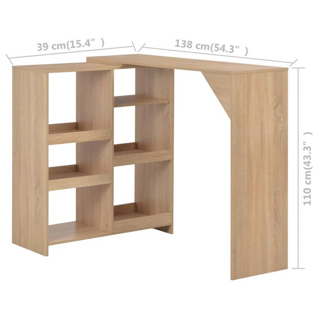 vidaXL Bartafel met verplaatsbaar schap 138x39x110 cm eikenkleurig