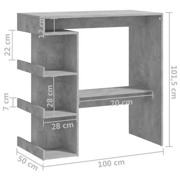 The Living Store Bartafel Betongrijs - Bistrotafel - Afmetingen- 100 x 50 x 101.5 cm - Met 3 opbergrekken