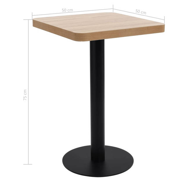 The Living Store Bistrotafel - MDF met houtnerfpatroon - Staal - 50 x 50 x 75 cm - Lichtbruin en zwart