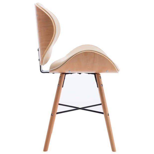 The Living Store Eetkamerstoelen - Set van 4 - Crème bekleding - Lichtbruin frame - 50 x 50 x 81 cm - Gebogen hout