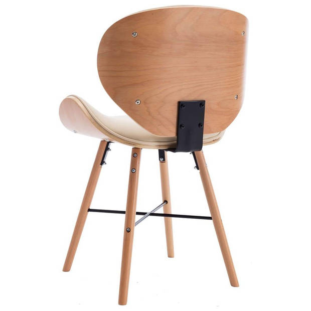 The Living Store Eetkamerstoelen - Set van 4 - Crème bekleding - Lichtbruin frame - 50 x 50 x 81 cm - Gebogen hout