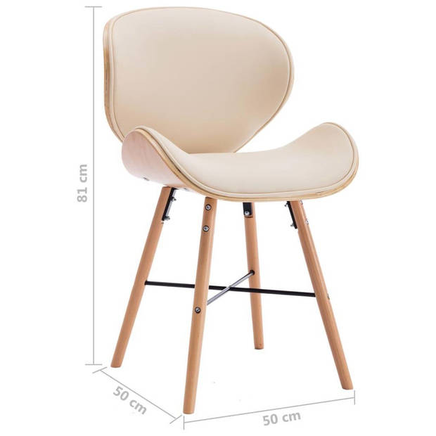 The Living Store Eetkamerstoelen - Set van 2 - Crème bekleding - 50 x 50 x 81 cm - Kunstleer