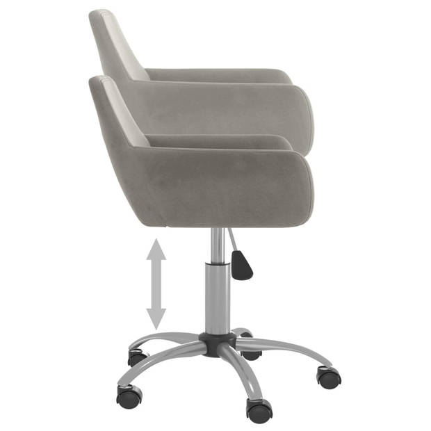 The Living Store Draaibare Eetkamerstoelen - Lichtgrijs - Fluweel - Verchroomd Staal - 51x52x(72-84) cm -