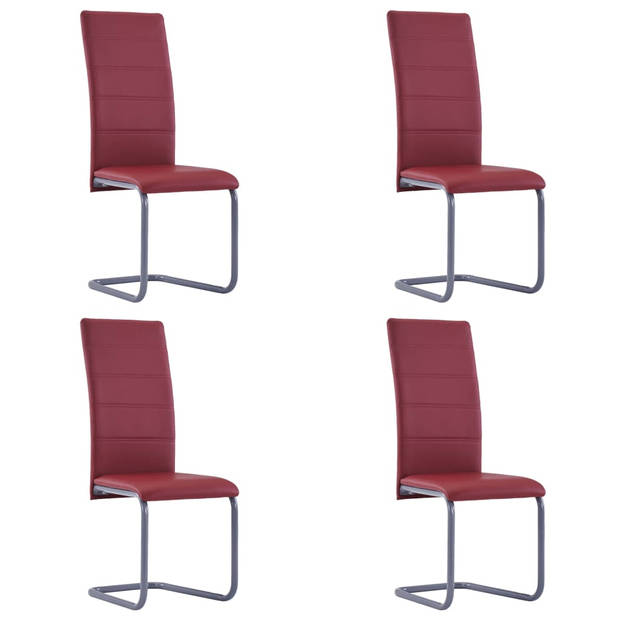 The Living Store Zwevende Eetkamerstoelen - Rood - 41 x 52.5 x 102.5 cm (B x D x H) - Kunstleren bekleding en stalen