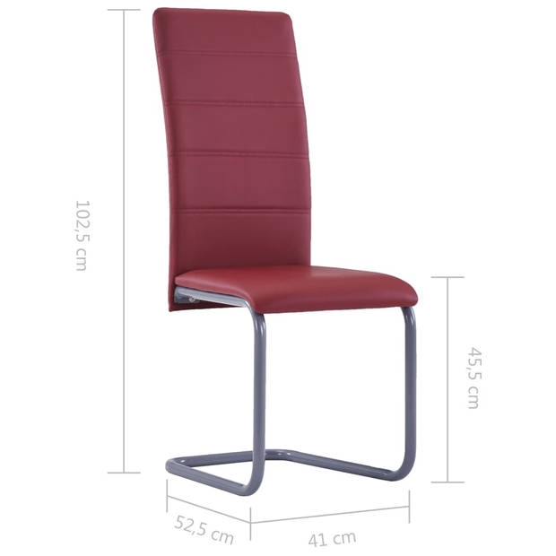 The Living Store Zwevende Eetkamerstoelen - Rood - 41 x 52.5 x 102.5 cm (B x D x H) - Kunstleren bekleding en stalen