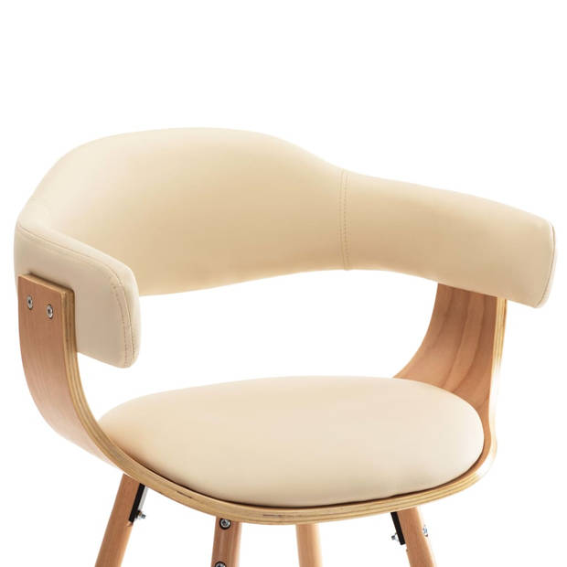 The Living Store Eetkamerstoelen Armleuning - Set van 6 - Kunstleer - Crème - 52.5x47x75.5 cm - Gebogen