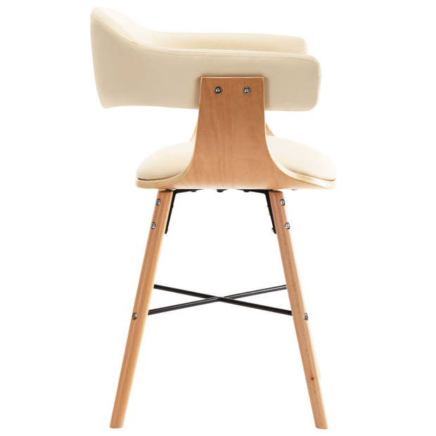 The Living Store Eetkamerstoelen Armleuning - Set van 6 - Kunstleer - Crème - 52.5x47x75.5 cm - Gebogen