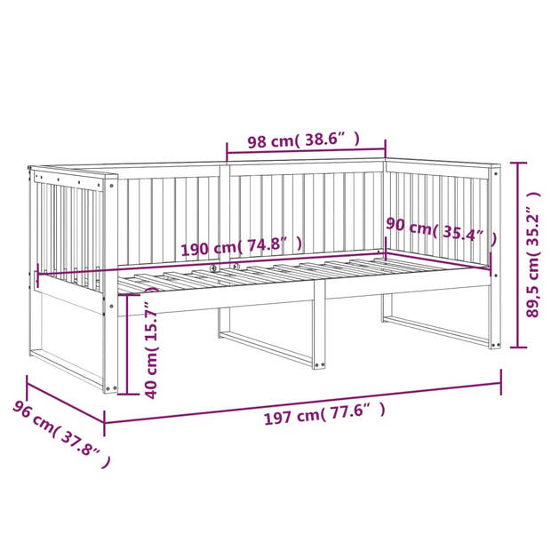 vidaXL Slaapbank 90x190 cm massief grenenhout zwart