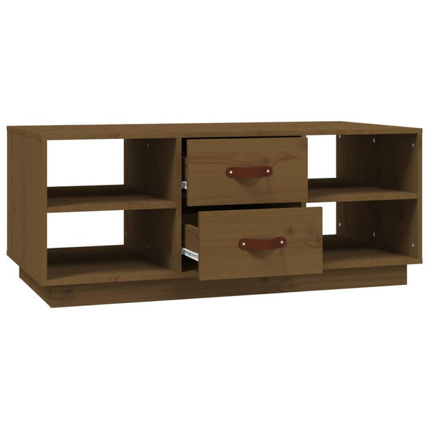 The Living Store Salontafel Massief Grenen - 100 x 50 x 41 cm - Honingbruin - Lades en schappen