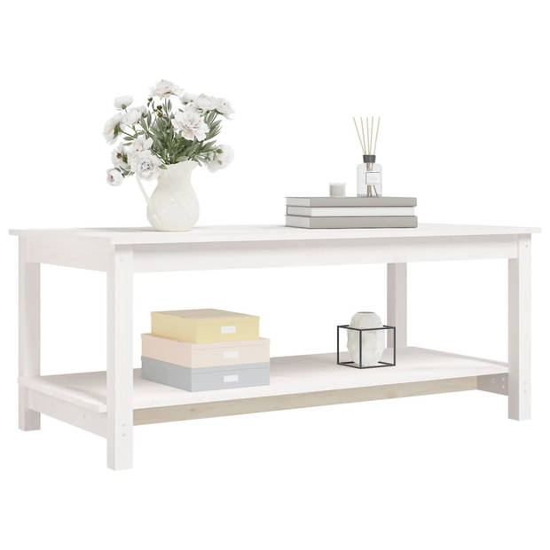 The Living Store Salontafel - Massief Grenenhout - 110 x 55 x 45 cm - Wit