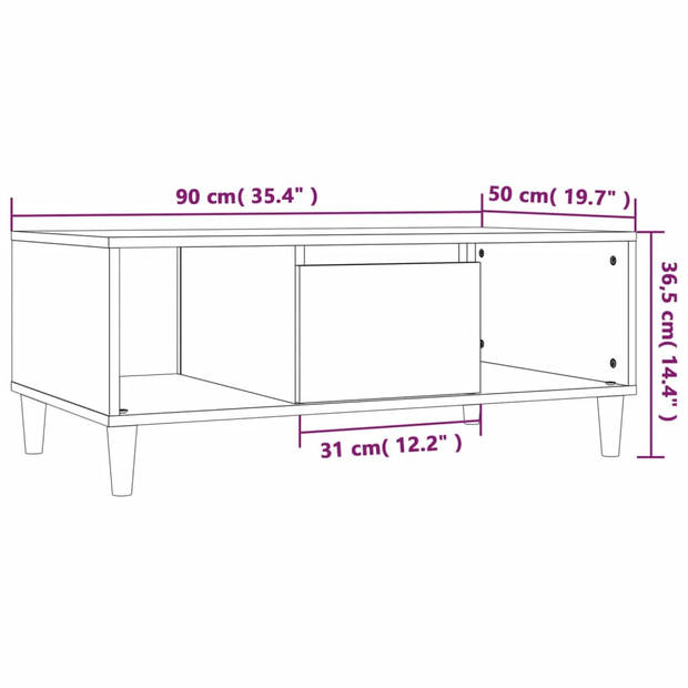 vidaXL Salontafel 90x50x36,5 cm bewerkt hout sonoma eikenkleurig