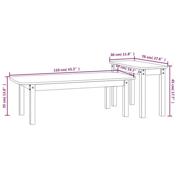 vidaXL 2-delige Salontafelset massief grenenhout wit