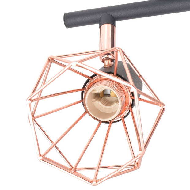 The Living Store Plafondlamp Spotlights - Industrieel Design - Hoogwaardige Metalen Basis - Koperkleurige Lampenkappen