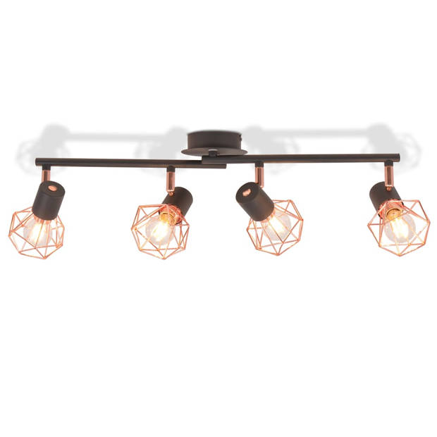 The Living Store Plafondlamp Spotlights - Industrieel Design - Hoogwaardige Metalen Basis - Koperkleurige Lampenkappen