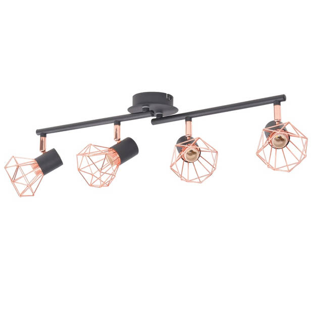 The Living Store Plafondlamp Spotlights - Industrieel Design - Hoogwaardige Metalen Basis - Koperkleurige Lampenkappen