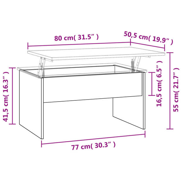 The Living Store Salontafel Modern Lift-Top Bewerkt Hout - 80 x 50.5 x 41.5 cm - Wit