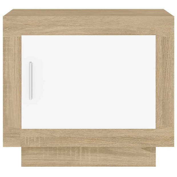 The Living Store Salontafel Massief Hout - 51x50x45 cm - Wit en Sonoma Eiken