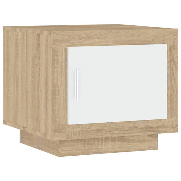 The Living Store Salontafel Massief Hout - 51x50x45 cm - Wit en Sonoma Eiken