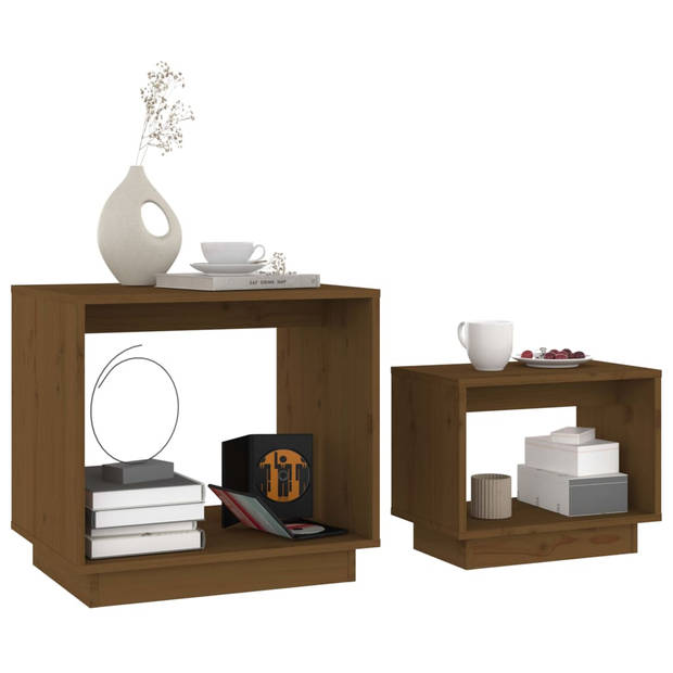 The Living Store Salontafel Set - Grenenhout - Multifunctioneel - Honingbruin - 50x40x47cm / 40x25x32cm - Montage
