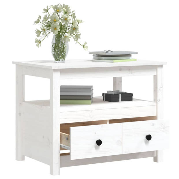 The Living Store Salontafel - Massief grenenhout - 71x49x55 cm - wit