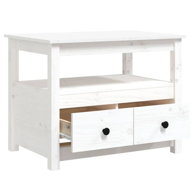 The Living Store Salontafel - Massief grenenhout - 71x49x55 cm - wit