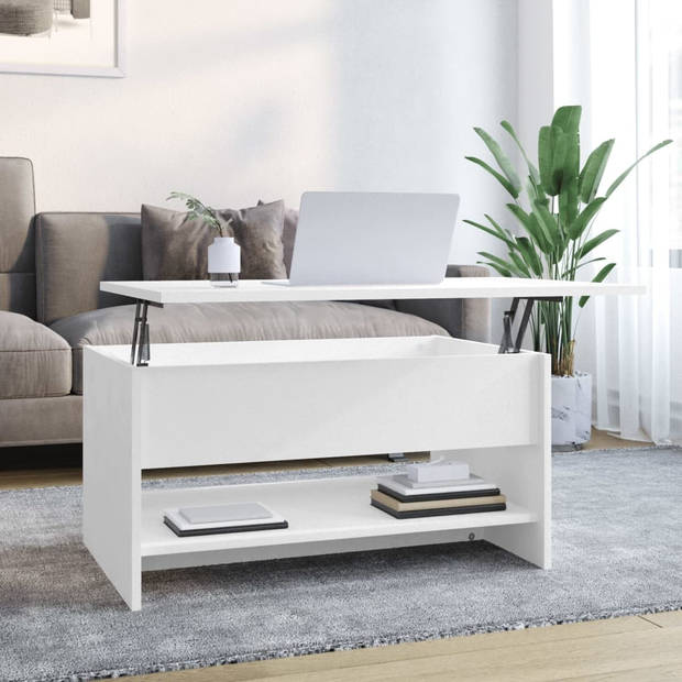 The Living Store salontafel - Modern ontwerp - Opbergruimte - Verstelbaar - Wit hout - Afmetingen- 80 x 50 x 40 cm