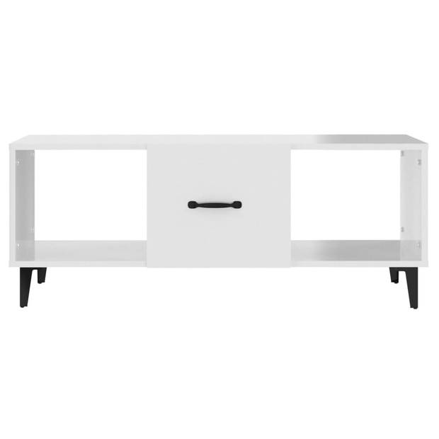 The Living Store Salontafel - Hoogglans wit - 102 x 50 x 40 cm - Bewerkt hout en ijzer