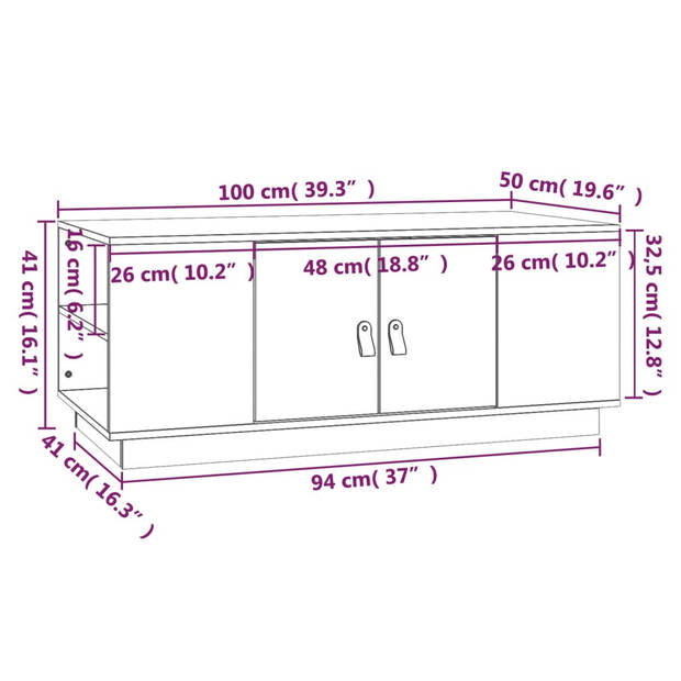 vidaXL Salontafel 100x50x41 cm massief grenenhout wit